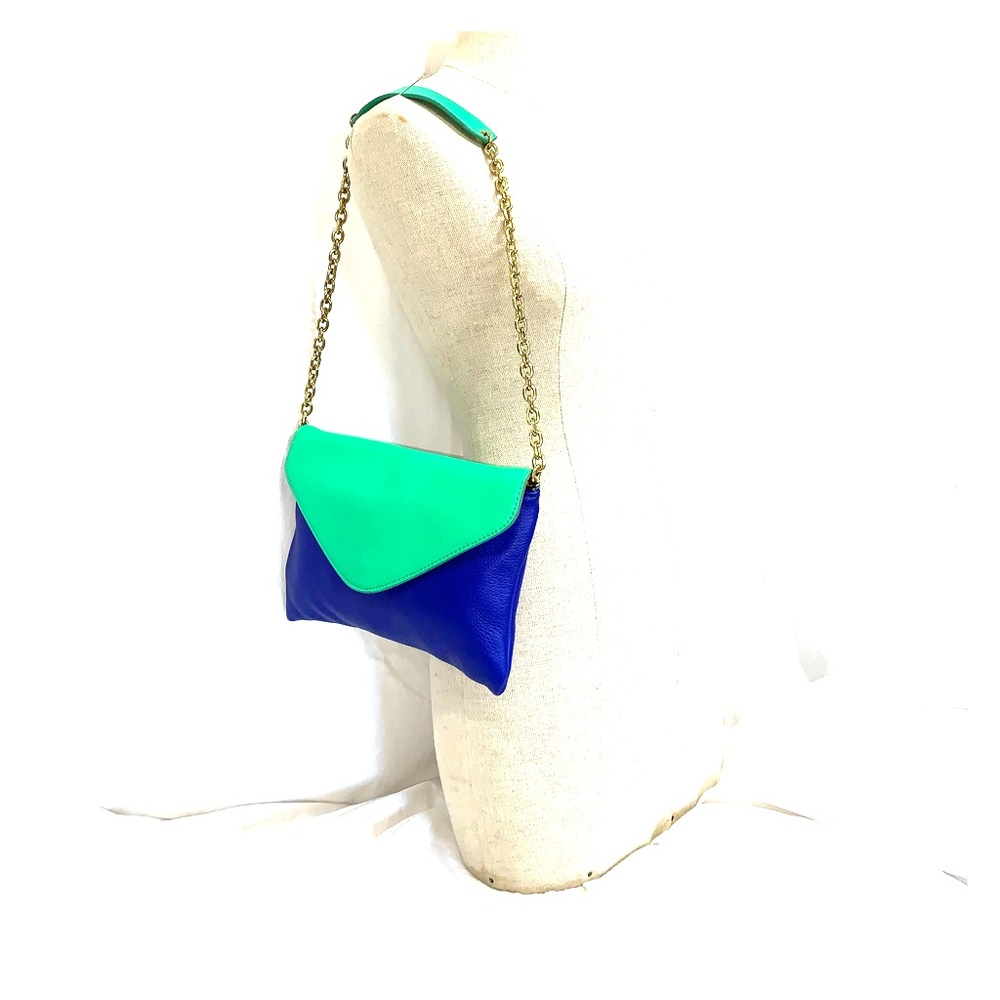 Genuine J CREW blue leather envelope chain bag